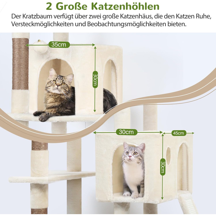 Драбина-кіготь Globlazer Kaktus (178 см) для котів: велика, з гамаком, будиночком та сходами з сизалю. Підходить для 2-4 великих котів. Колір: зелений (F70 Pro)