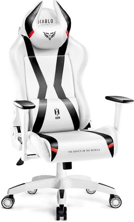 Ігрове крісло Diablo X-Horn 2.0 King (XL), біле, ергономічне, 3D підлокітники, офісне, з подушками для шиї та попереку, екошкіра, гойдалка