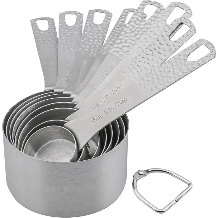 Smithcraft Measuring Cup Set, 8-Piece Dry Measuring Cup Set, 18/8 Stainless Steel Measuring Cups for Baking, Metal Kitchen Measuring Cups with 1/16, 1/8, 1/4, 2/3, and 3/4 Measuring Cups, Cooking Utensils