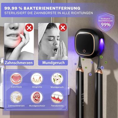 Maxspace UV Toothbrush Sanitizer, Wall-Mounted Toothbrush Holder with Drying, Rechargeable Toothbrush Sterilizer with 2 Slots for Family Use (Black)