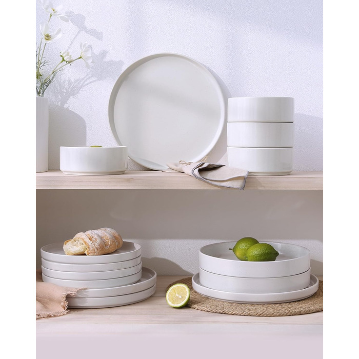 Набір посуду Nebula для 6 осіб: 18-ти частинний набір тарілок та наборів мисок, розбризкування з каменю, сервіз, придатний для мікрохвильової печі та посудомийної машини, білий сервіз