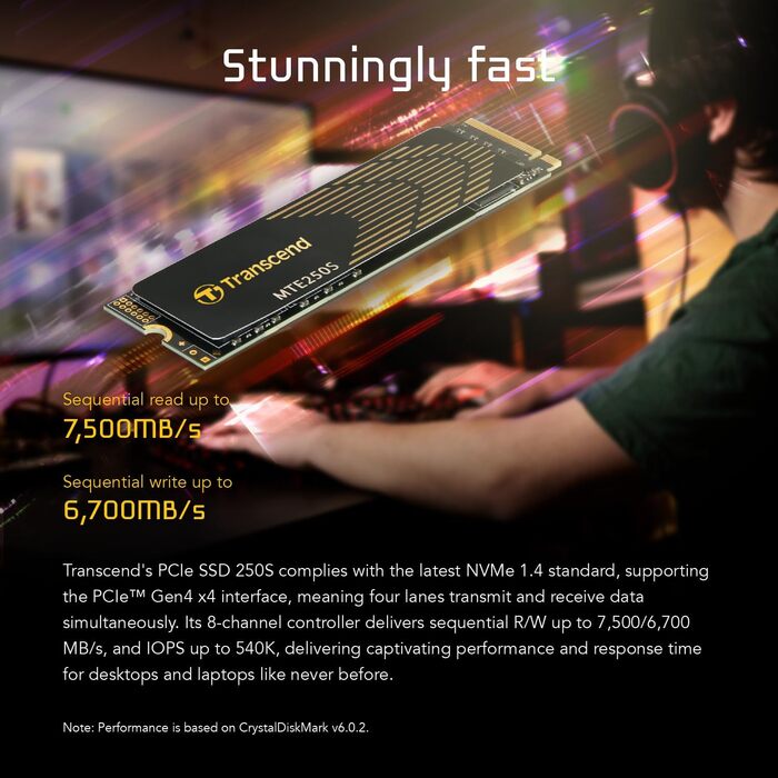 SSD накопичувач Transcend 1TB NVMe PCIe Gen4 x4 M.2 2280 - TS1TMTE250S