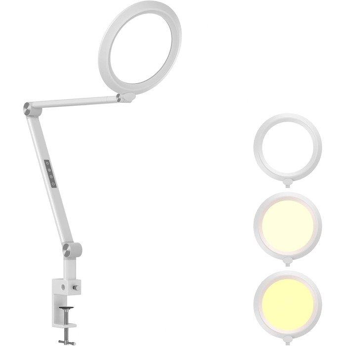 LED лампа настільна з регулюванням яскравості, 4 режими кольору, 18W для відеоконференцій, офісу та дому (матова біла)