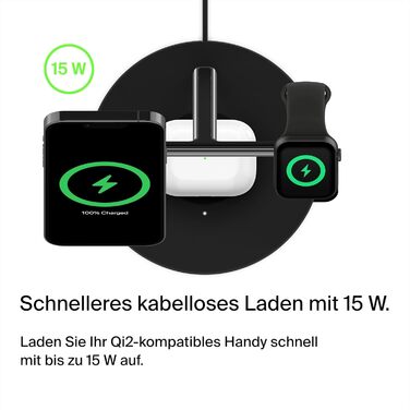 Belkin BoostCharge Pro 3-в-1 Бездротовий зарядний пристрій MagSafe для iPhone 13, Apple Watch та AirPods (15W, Чорний)