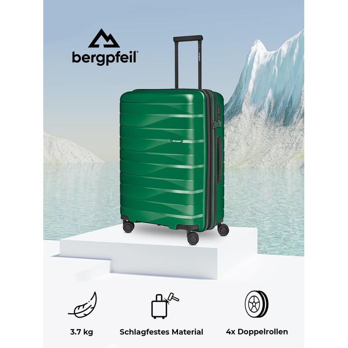 Чемодан середній з жорстким корпусом, розширюваний, 45 x 27 x 66 см, з подвійними колесами та TSA-замком, 3.7 кг, з високоякісного поліпропілену, унісекс, Emerald Green Metallic