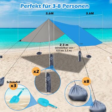 Намет WADEO для кемпінгу, водонепроникний, 4x3 м, з тентром та аксесуарами, ультралегкий, для відпочинку на природі - Хакі (3,6м x 3,6м, Синій)