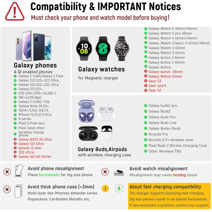 Бездротовий зарядний пристрій 3-в-1 SPGUARD для Samsung Galaxy Watch 8/Classic/Ultra/7/6/5, S25/S25+/S25 Edge/Ultra, Z Flip 7/FE, Z Fold 7, Buds 3 Pro/2