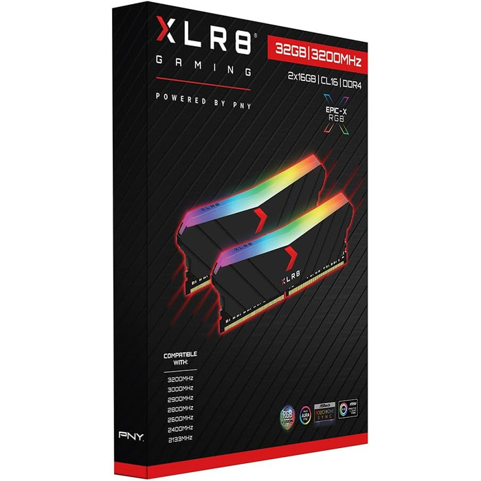 PNY XLR8 Gaming Epic 32GB (2x16GB) DDR4 3200MHz Оперативна пам'ять для ПК RGB Чорний