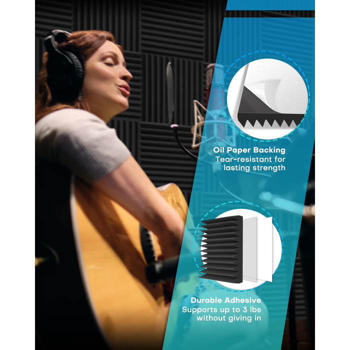 Акустичний поролон Knightsacoustic для звукоізоляції студії, панелі-поглиначі шуму 30x30x2.5 см, чорний (52 шт)