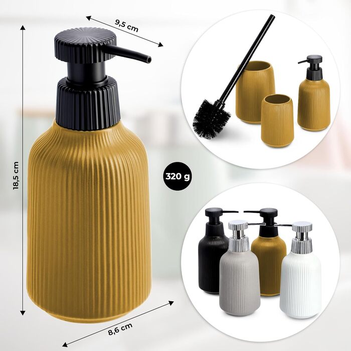 KADAX Bathroom Accessories Set, Modern Bathroom Accessories, Ceramic Bathroom Accessories, Bathroom Accessories (White: Toothbrush Holder, Soap Dispenser, Toilet Brush) (Yellow: Soap Dispenser, Toilet Brush, 2)