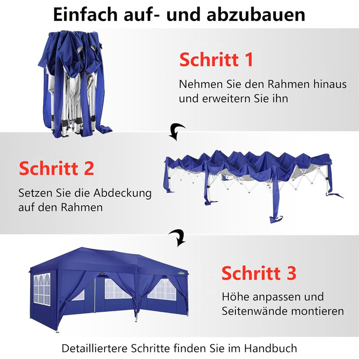 COBIZI Pavilion 3x3 Waterproof Folding Pavilion with 4 Side Panels Outdoor Folding Pavilion Stable UV Protection 50+ Pop-Up Garden Pavilion Party Tent for Outdoors, Garden, Party, Wedding, Market (Navy Blue, 3x6m)