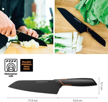 Ніж Santoku Fiskars Design 17 см, дерев'яна ручка (береза), чорний, 1003099