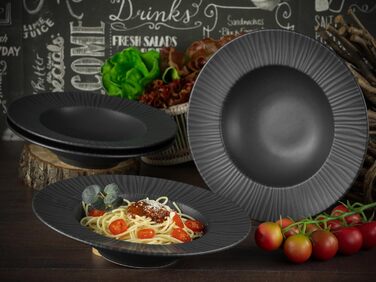 CreaTable Geschirrset Vesuvio Black: 24 елементи для 6 осіб (кераміка), для посудомийної машини та мікрохвильової печі, з Португалії