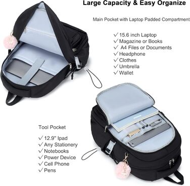 Шкільний рюкзак для підлітків, дівчаток, 3-в-1: рюкзак, ланчбокс, пенал (чорний)