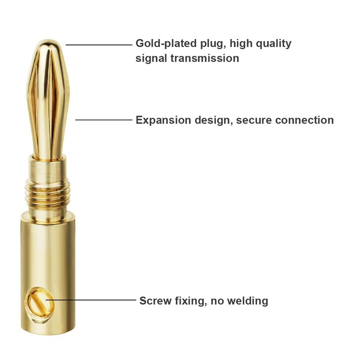 Бананові конектори для акустики 24K позолота, 4.5 мм, 90 градусів (4 шт.)