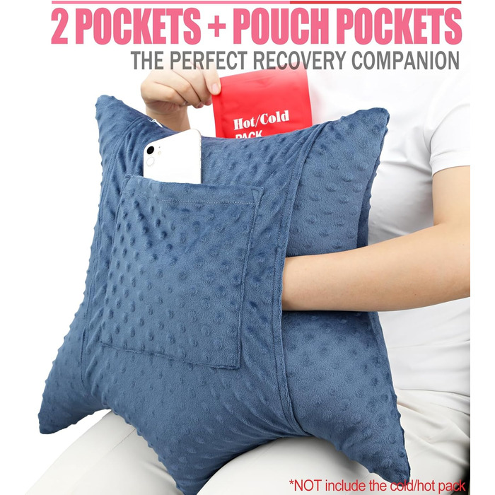 BNRendles Star-Shaped Hysterectomy Pillow for Abdominal Surgery with 2 Pockets, Hysterectomy Pillow, a Must-Have for Recovery, Post-Operation Gift, Abdominal Support Pillow, Minky Dot Denim Blue