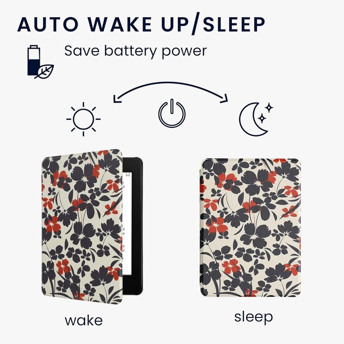 Чохол-книжка kwmobile для Amazon Kindle Paperwhite 11 (2021) - квітковий дизайн, магнітний замок, синьо-червоно-білий, захисний для електронного читача Kindle Paperwhite 11. Generation 2021