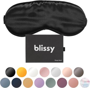 Шовкова маска для сну Blissy – повне затемнення, 100% шовк, 22 Momme, 6a, для жінок та чоловіків (Чорний)