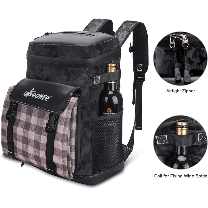 Рюкзак-холодильник Upeelife 30L з підкладкою для пікніка, чорний камуфляж, для кемпінгу та пікніків