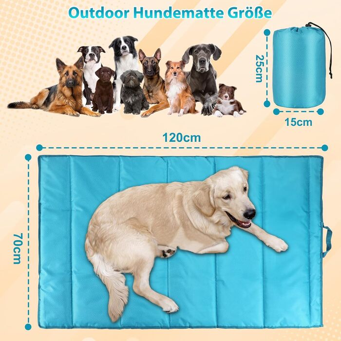 Водонепроникний килимок для собак FHTONGE 120x70 см - килимок для собак середнього та великого розміру, килимок для подорожей, кемпінгу, тераси, відпочинку в приміщенні (блакитний)
