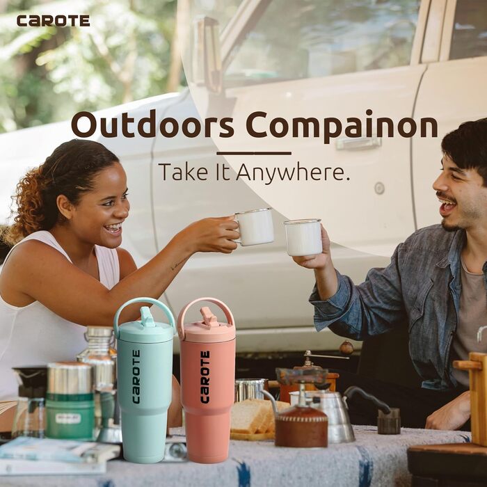 CAROTE Stainless Steel Water Bottle with Straw 960ml, Vacuum Thermos Bottle with Flexible Lid, Leak-Proof, BPA-Free, Double-Walled Insulated Bottle for Hot and Cold Drinks (White)