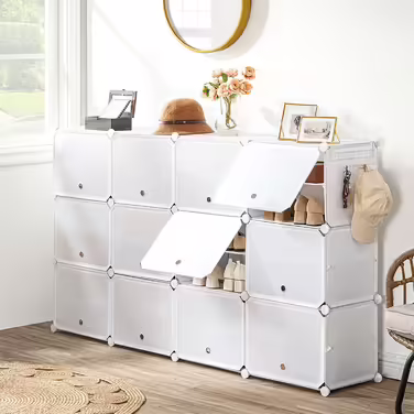 HOOBRO 8-Tier Shoe Rack, Shoe Cabinet, for 32 Pairs of Shoes, 40 x 30 x 30 cm per Compartment, Slim, with Doors, Plastic, for Living Room, Bedroom, Hallway, Entrance, White EWT28SC01G1