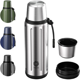 Термос Healter Thermoskanne 1л з чашкою (72 години холод, 24 години гаряче) – термофляга для кави, чаю, термокружка з фільтром та знімним дном. Підходить для подорожей, офісу та школи (зелений, срібний)