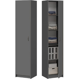 Bookshelf Wardrobe Shelf White 40cm wide 180cm high Cabinet Organizer Multi-purpose Cabinet with 4 adjustable shelves Filing cabinet Shelf Wall narrow Wood for bedroom hallway basement office (Anthracite)