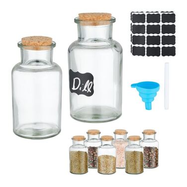 Relaxdays Set of 8 Spice Jars with Cork Lids