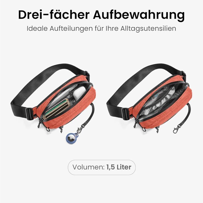 tomtoc Плечова сумка Sling Bag 3.5L з RFID-захистом – для Switch, iPad mini, EDC, подорожі | Водовідштовхувальна, X-pac Koralle