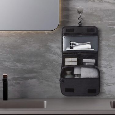 Чоловіча косметичка для подорожей з ручкою, чорна, з кількома відділеннями