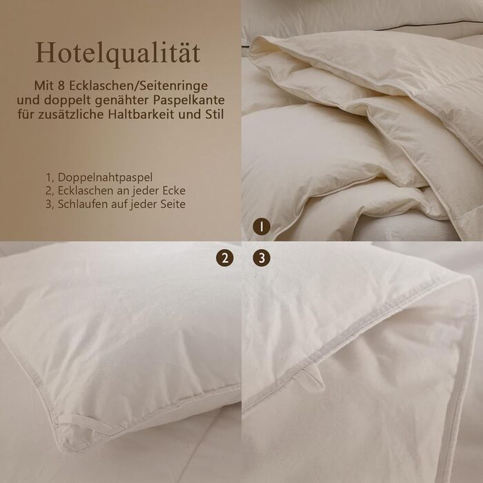 BPC Medium Down Comforter 200x200, All-Season Bedspread, Transitional Comforter | 100% Organic Cotton, Goose Down Filling, Öko-Tex and RDS Standard Comforter, 200x200 cm, Ivory White 200 x 200 cm Ivory White/All-Season