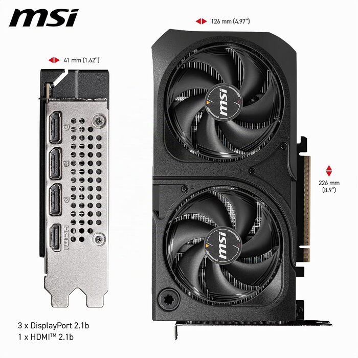 Відеокарта MSI GeForce RTX 5060 Ti Ventus 8G SHADOW 2X OC PLUS, 8 GB GDDR7, PCIe 5.0, Boost 2647 MHz