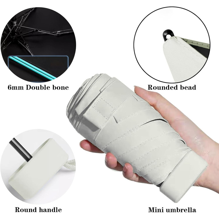 Компактний дощовий парасолька, маленький UV-парасолька, вітростійкий парасолька з капсульною ручкою, портативний парасолька для чоловіків та жінок (білий)
