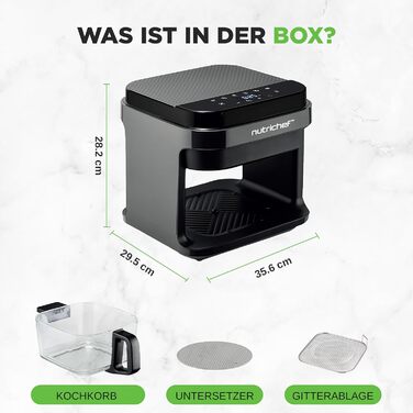 Фритюрниця NutriChef 5.5L біла – електрофритюрниця 8-в-1 з скляною чашею та LED-дисплеєм. Без олії, 360° циркуляція повітря. Для картоплі фрі, курки, овочів та іншого.