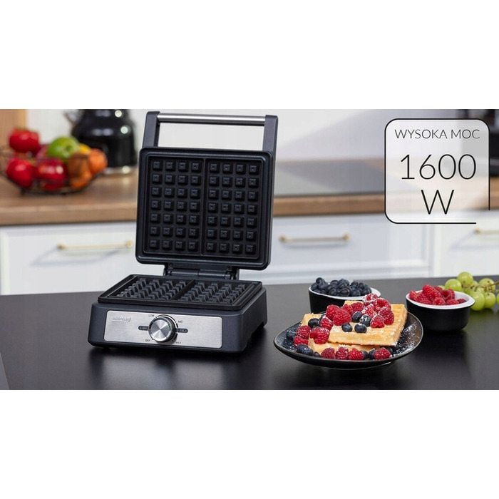 Вафельниця MPM MGO-41/C, 1600 Вт, 2 прямокутні форми, регулювання температури, чорна