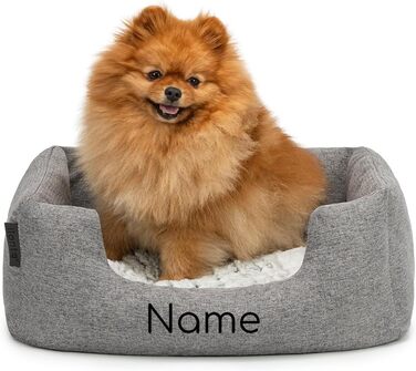 Lionto Dog Cuddle Bed with Fluffy Reversible Cushion, Cozy Pet Bed in a Marbled Design with Deep Entry for Dogs & Cats of All Sizes, 80x60 cm, Soft Dog Bed, (Grey, L 60 x W 50 x H 22 cm (with name imprint))