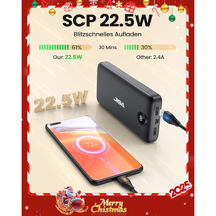 Power Bank 27000mAh з швидкою зарядкою 22.5W та PD20W, USB-C, для iPhone, Huawei, Samsung