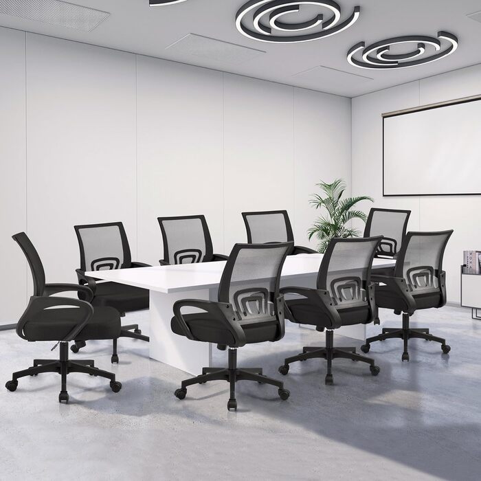 Офісне крісло Yaheetech ергономічне, з сітчастою спинкою та підлокітниками, поворотне, для начальника, з функцією гойдання, регульоване по висоті, підходить для ваги до 136 кг, чорне