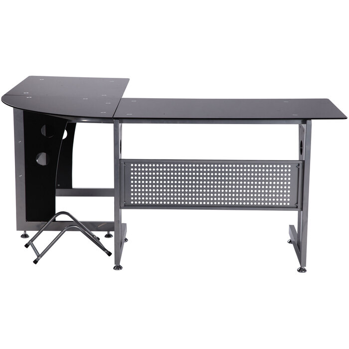 HOMCOM L-Shaped Corner Desk with Black Safety Glass 164x139x75 cm, stylish workspace for home office
