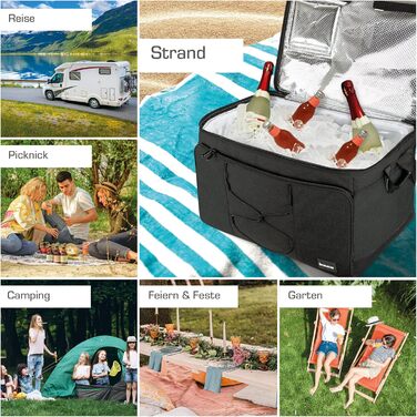 Foldable Cooler Bag 25L/45L/52L - Outdoor Cooler Box with 16h Cooling Function and Carrying Straps, Waterproof Picnic Bag/Insulated Bag with Shelf, Insulated Bag - Anthracite or Grey - IceBreezer (Anthracite - Size M: 45L)