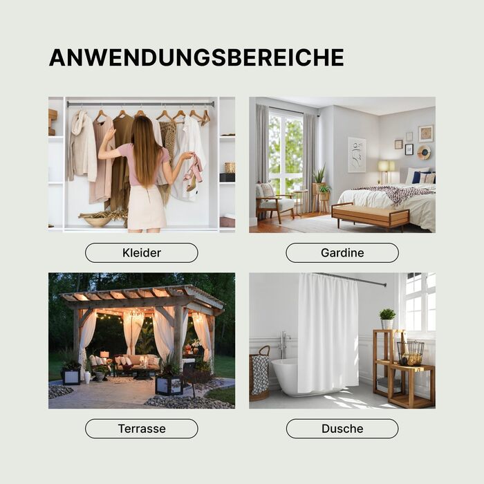 Штанга для душу без свердління 90-160 см, Ø 25 мм, телескопічна штанга з кріпленнями - для ванної, душу та перегородки, 1 шт. (70-120 см [1 шт.], сіра)