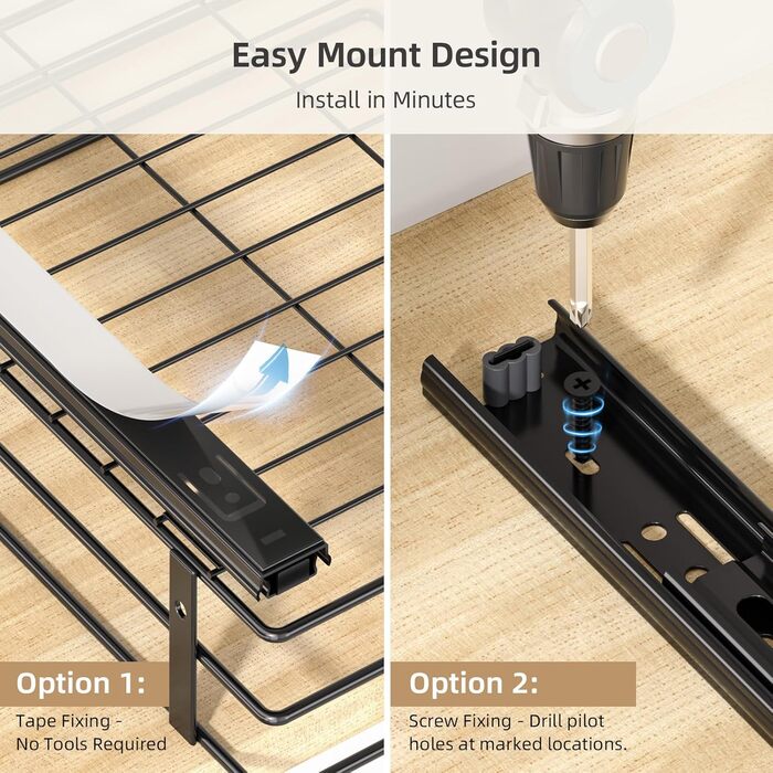 Висувна полиця для спецій, 2 яруси, органайзер для кухні, регульована висота, металева, чорний (26.4 x 12.5 x 24.3 см)