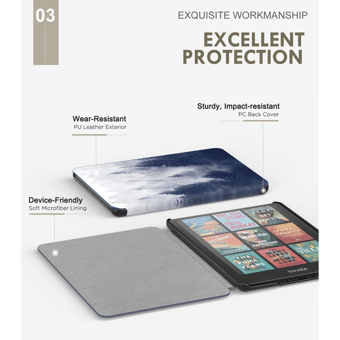 Чохол MoKo для Kindle Paperwhite 12th Gen (2024) та Kindle Colorsoft Signature Edition (2024), захисний чохол з авто-сном/пробудженням, сірий ліс