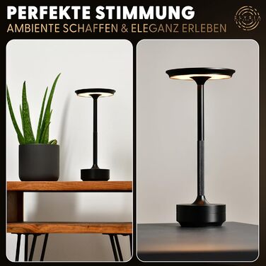 Настільна світлодіодна лампа ELYSIA LED акумуляторна, димована, бездротова, з сенсорним керуванням (IP54), тепле світло (2200K-2700K-3200K), USB-C, алюмінієва, чорна