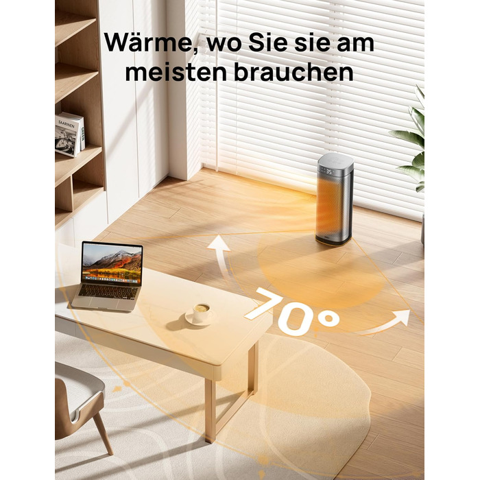 Dreo 16 Inch Electric Heater, Energy Efficient Space Heater with Thermostat, 70° Oscillating, Remote Control, 3 Modes, Tip-over & Overheat Protection, Silent Ceramic Fan Heater for Home, Silver