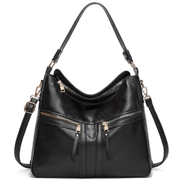 Сумка жіноча шкіряна (PU шкіра) через плече, шопер, елегантна сумка-тоут, чорна (2448)