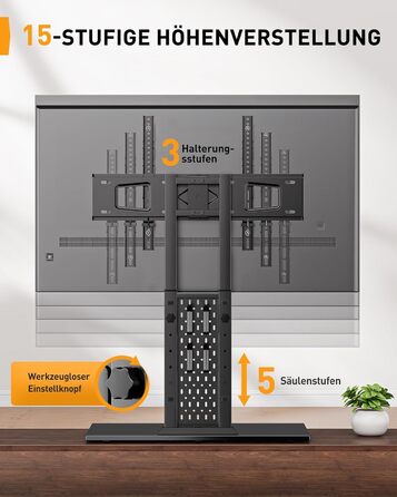 Підставка для телевізора Perlegear з органайзером на перфорованій панелі, поворотна, для телевізорів 42-90 дюймів, до 68 кг, регульована по висоті, VESA 600x400 мм, PGTVS36