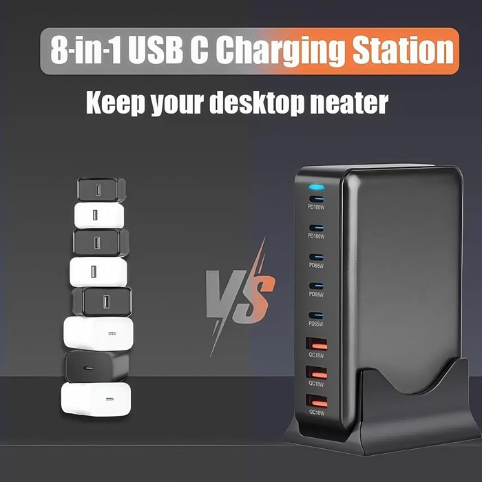 Зарядний пристрій USB-C 620W, 10 портів, швидка зарядка PD PPS 100W, для MacBook Pro/Air, iPad, iPhone 16/15/14/13/12 Pro Max, Samsung