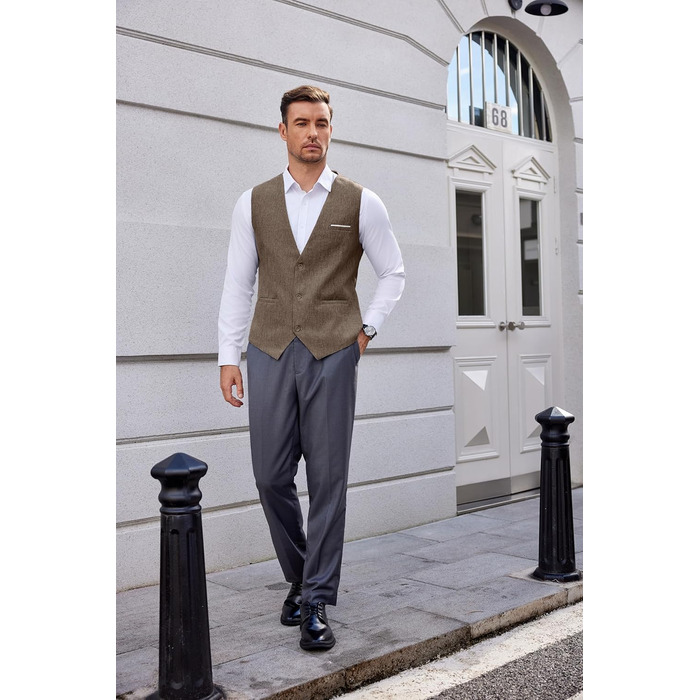 Костюмний жилет чоловічий COOFANDY з кишенями, V-подібний виріз, для вечірнього одягу, ділового стилю, коричневий, 3XL